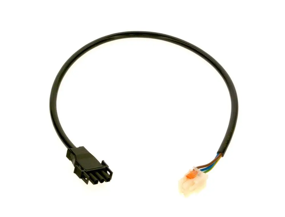 Verbindungsleitung von Bosch mit zwei Steckverbindern und einem flexiblen Kabel, geeignet für den Anschluss an elektrische Komponenten.